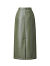 Olive Green Faux Leather Midi Skirt