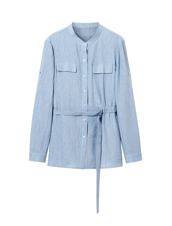Tencel Blend Textured Belted Shirt