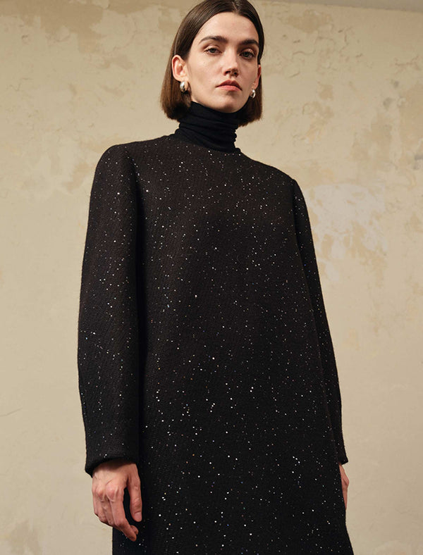 Wool-Blend Sparkle Shift Dress