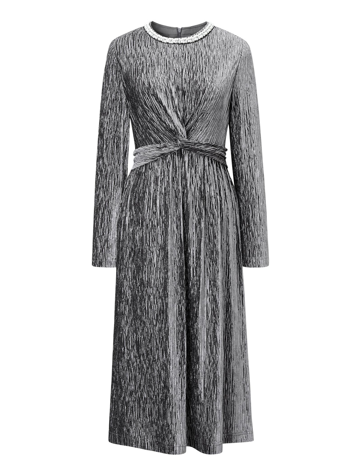Velvet Waist-Defining Long-Sleeve Dress