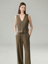Linen Blend Wide-Leg Tailored Pants