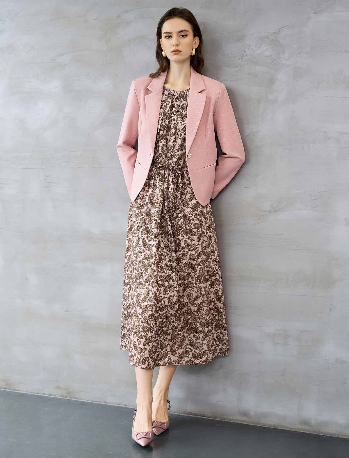 Dusty Pink Paisley Print Sleeveless Midi Dress