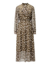 Brown Sheer Tie-Neck Floral Midi Dress