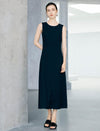 Solid Black Textured Sleeveless Midi Tank Dress
