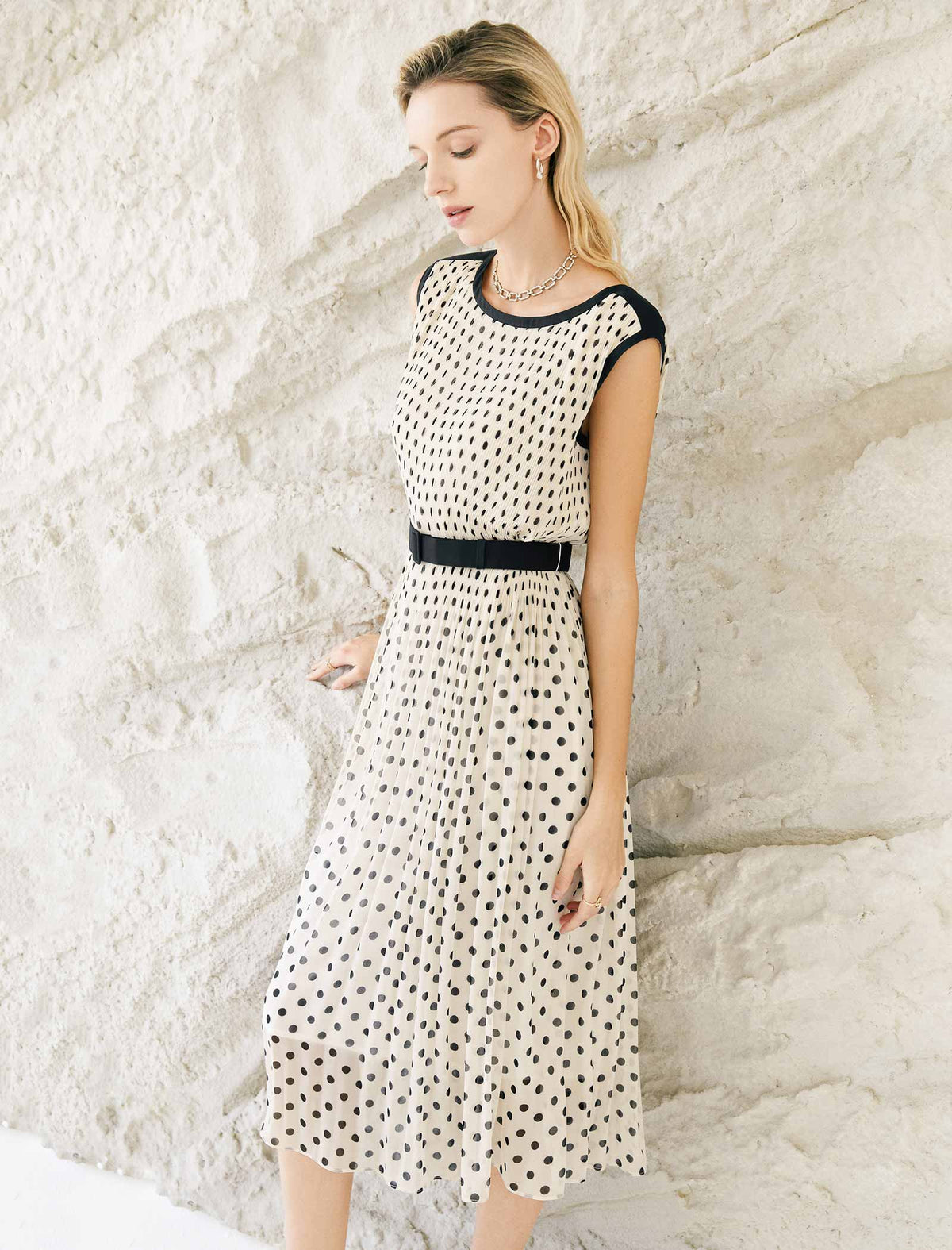 Sleeveless Chiffon Polka Dot Dress