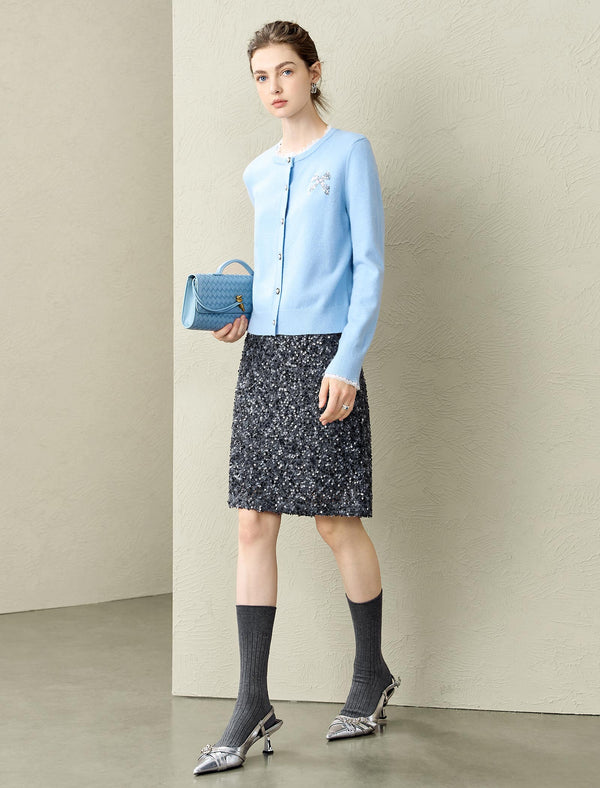 Lace-Trimmed Wool Cardigan