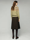 Wool Blend Fair Isle Cable-Knit Crewneck Button-Front Cardigan