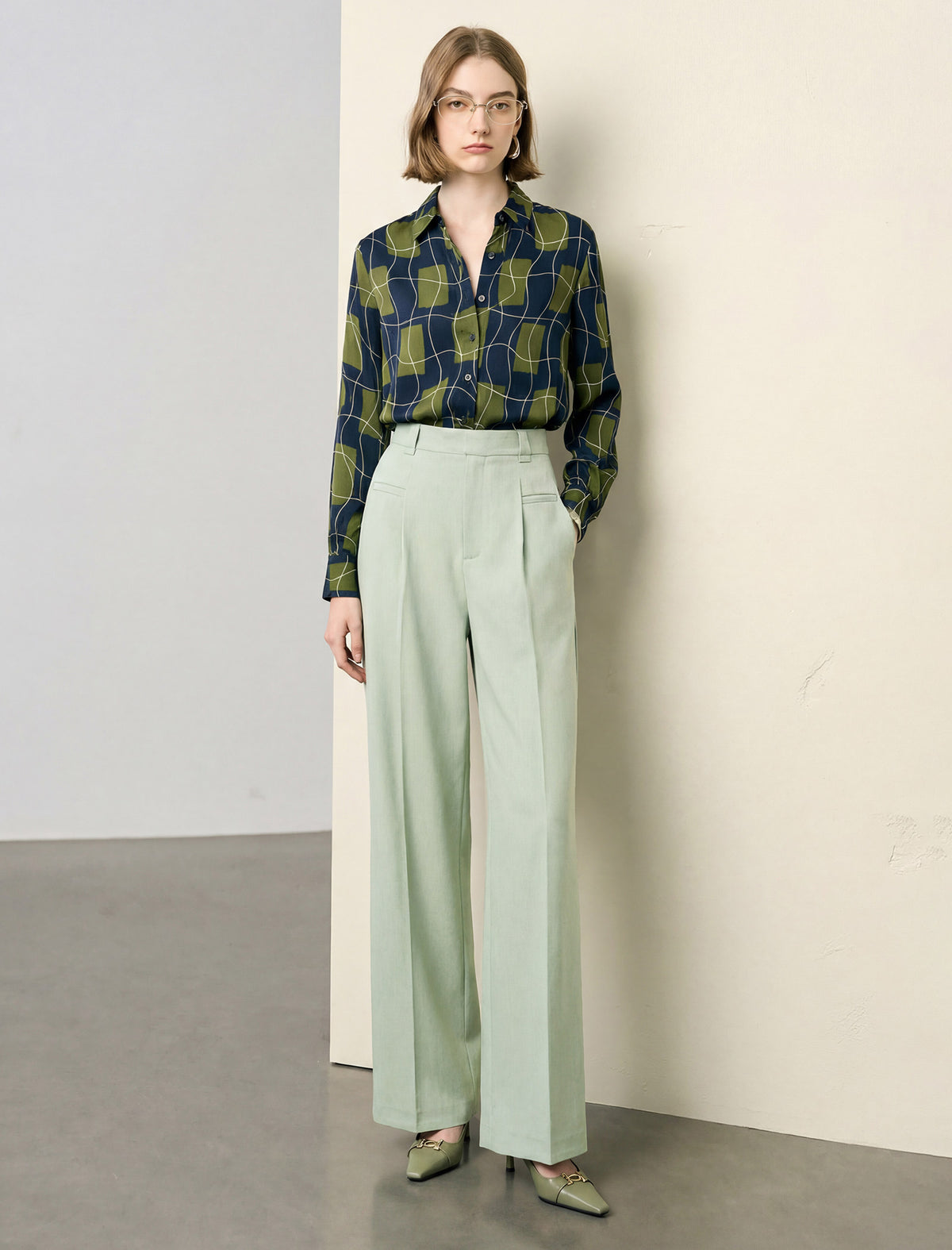 Sage Green High Waisted Wide Leg Pants