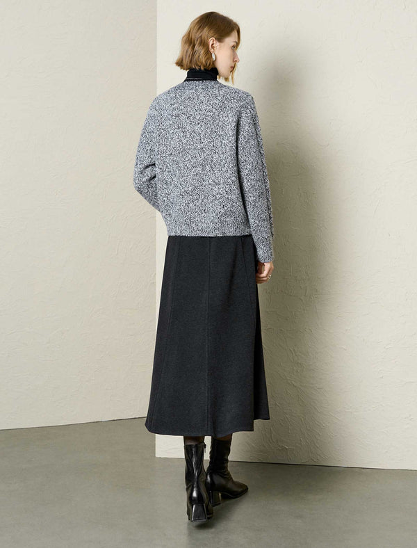 Wool-Blend Midi Flared Skirt