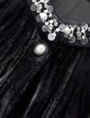 Black Velvet Embellished Button-Up Top
