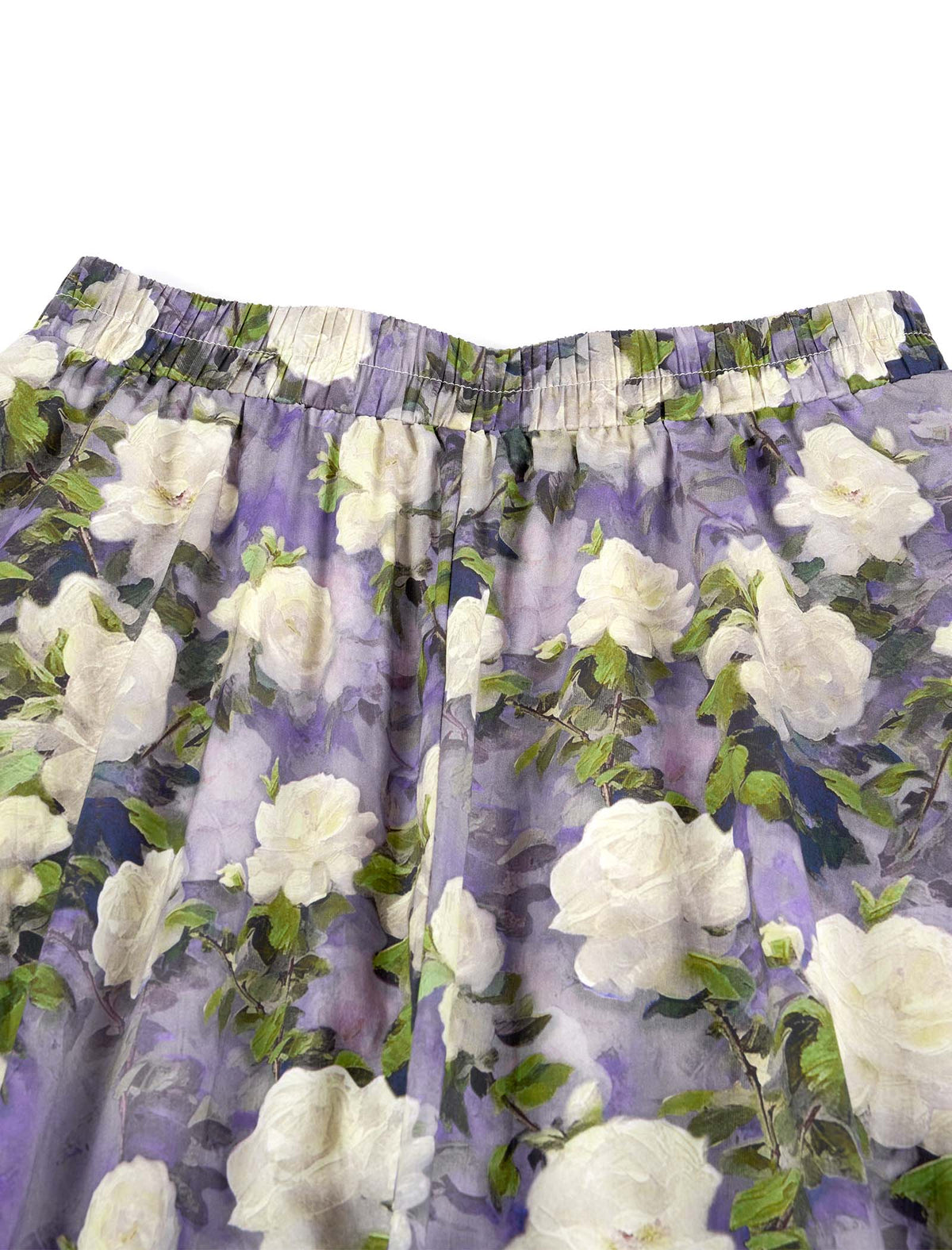 Cotton Purple Floral Print A-Line Midi Skirt