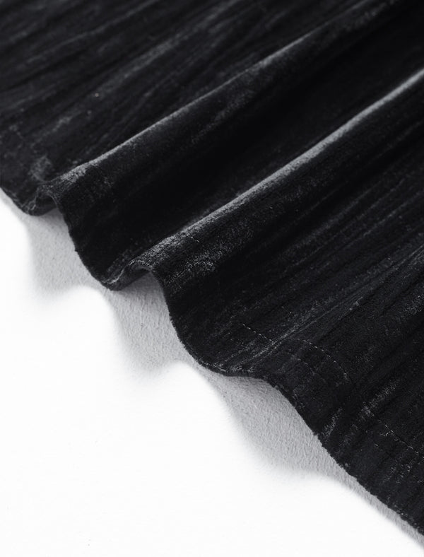 Black Velvet Contrast Trim Midi Dress