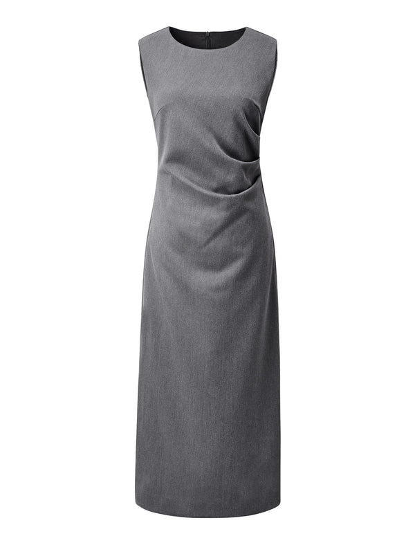 Side Ruched Sleeveless Midi Dress