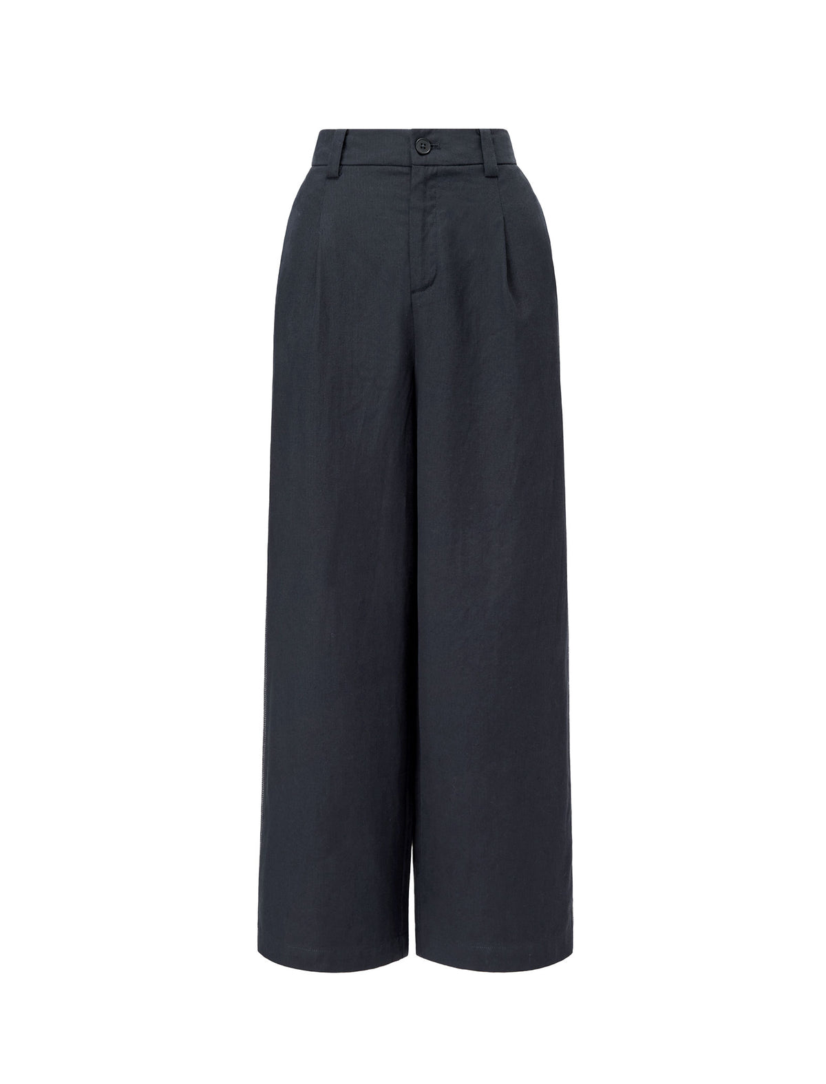High Waisted Linen Blend Pleated Wide Leg Pants