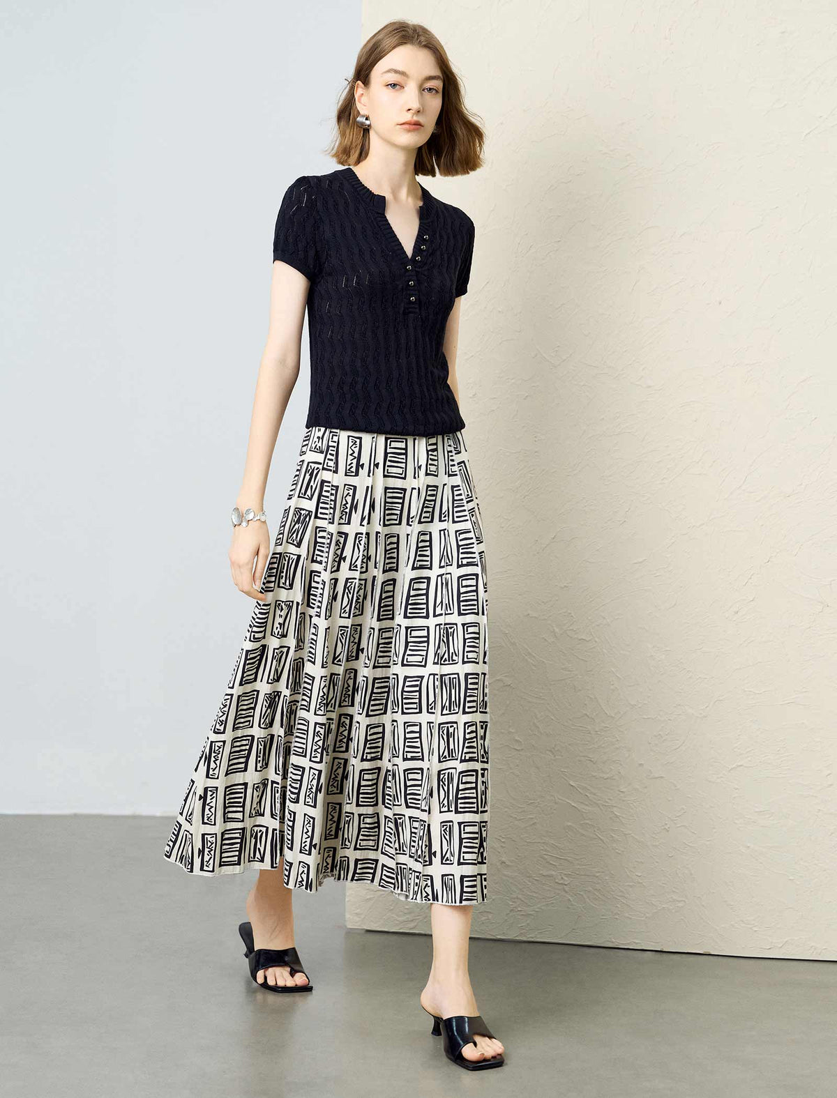 Tailored Open-Collar Knit Top