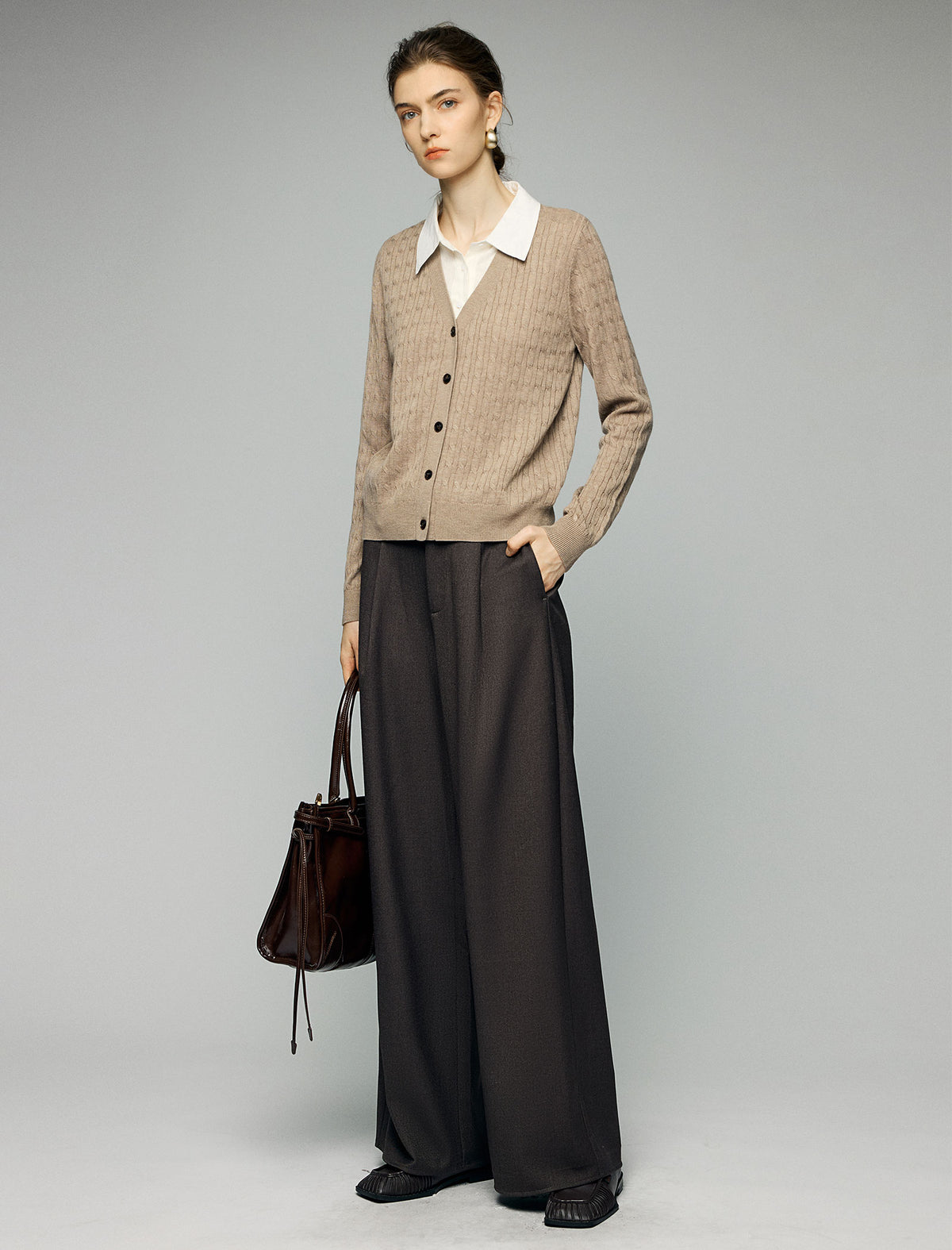 Wool Blend Pleated High-Waist Wide-Leg Pants