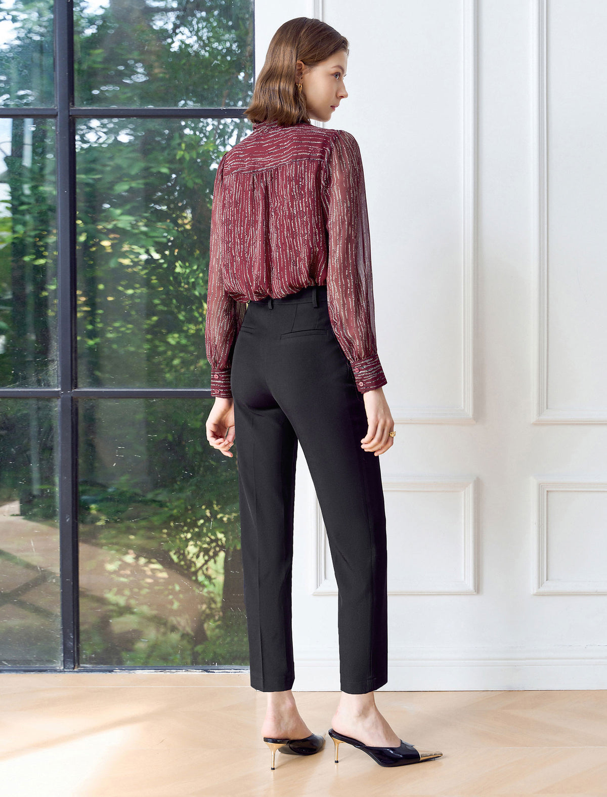 Chiffon Striped Bow Tie Blouse