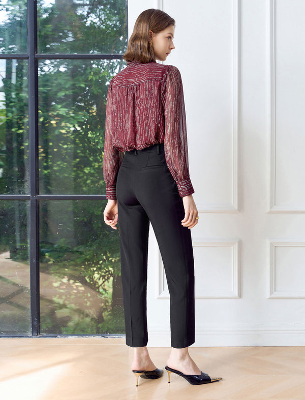 Chiffon Striped Bow Tie Blouse