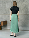 Sage Green Embossed Satin Wrap Midi Skirt