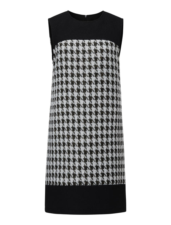 Houndstooth Wool-Blend Sleeveless Shift Dress