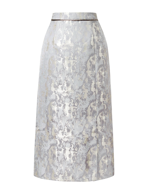 Front Slit Brocade Midi Skirt