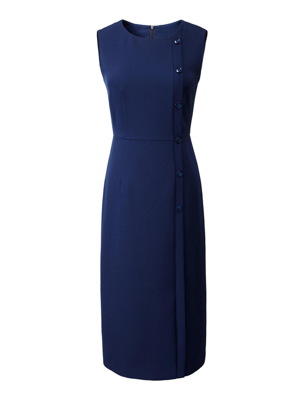 Sleeveless Sheath Midi Dress with Single-Breasted Detail