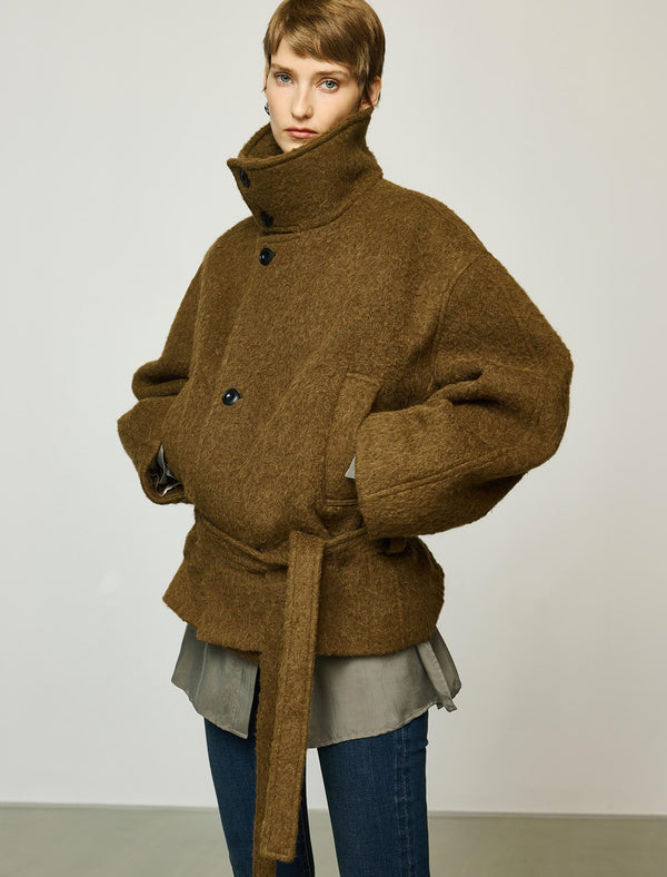 Wool-Alpaca Blend Belted Short Coat