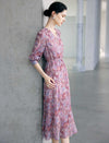 Elastic Waist Floral Chiffon Dress