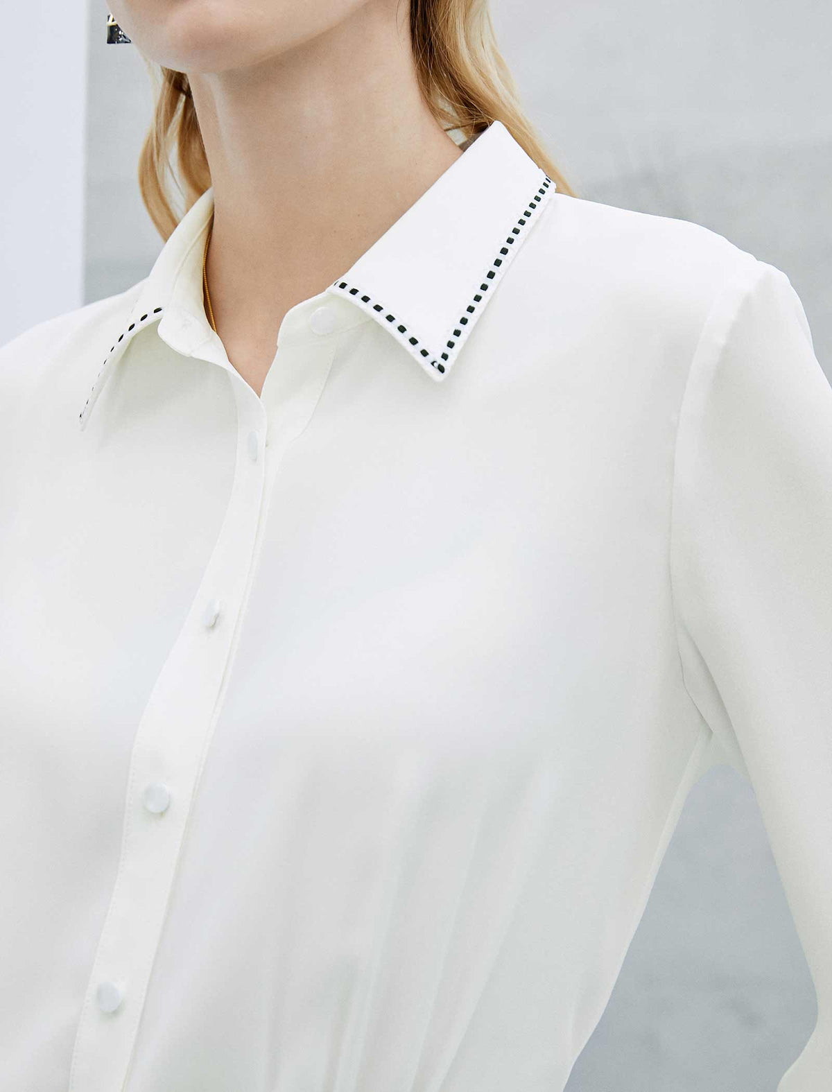 Collared Contrast Trim Peplum Waist Blouse