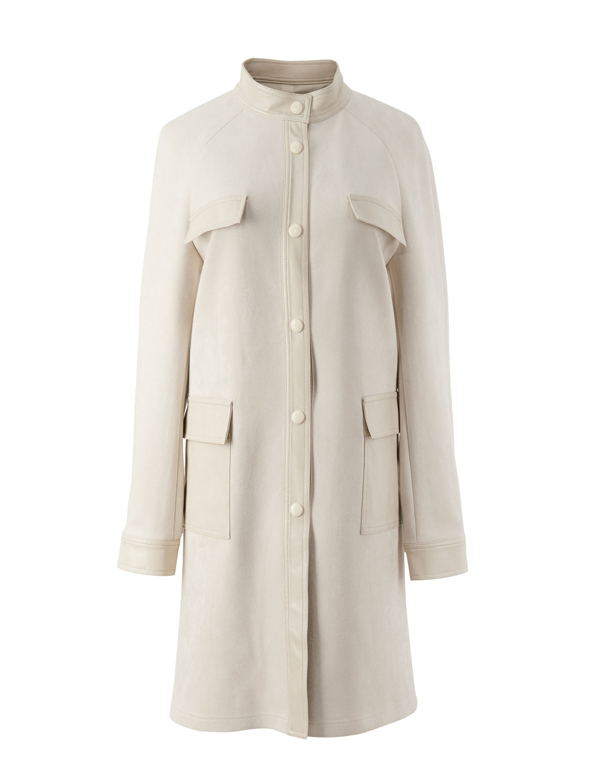Beige PU Leather Pocket Detail Trench Coat