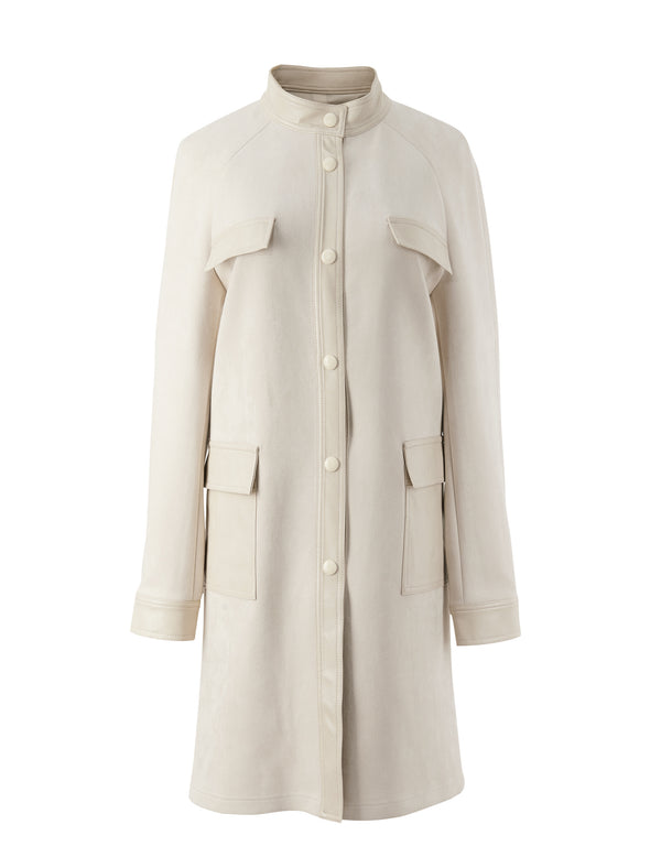 Beige PU Leather Pocket Detail Trench Coat