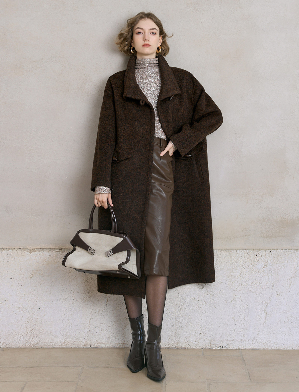 All-Over Sequin Turtleneck Long-Sleeve Top