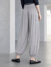 Draped Wool-Blend Ruched Waistband Lantern Pants