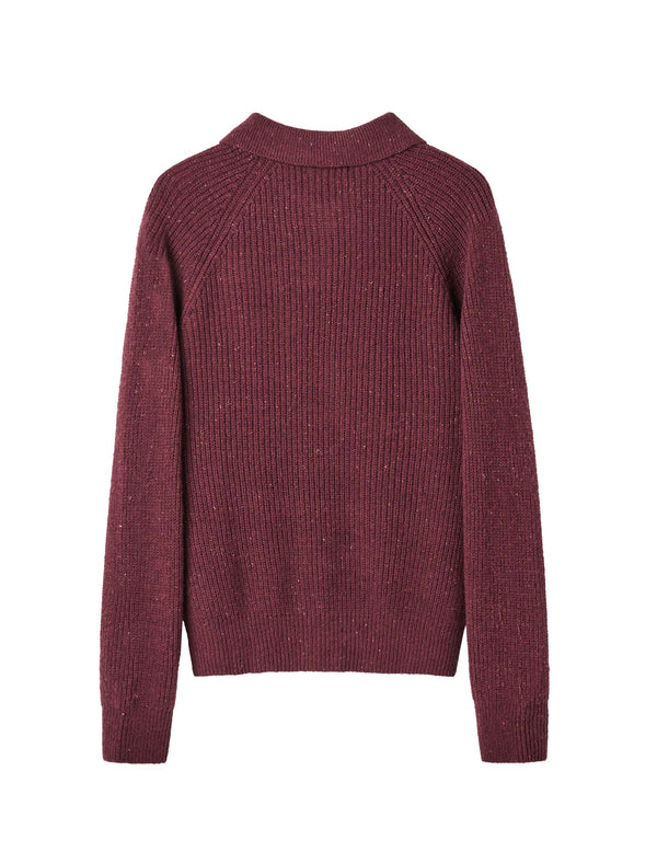 Wool Red Elegant Lapel Loose Knit Sweater