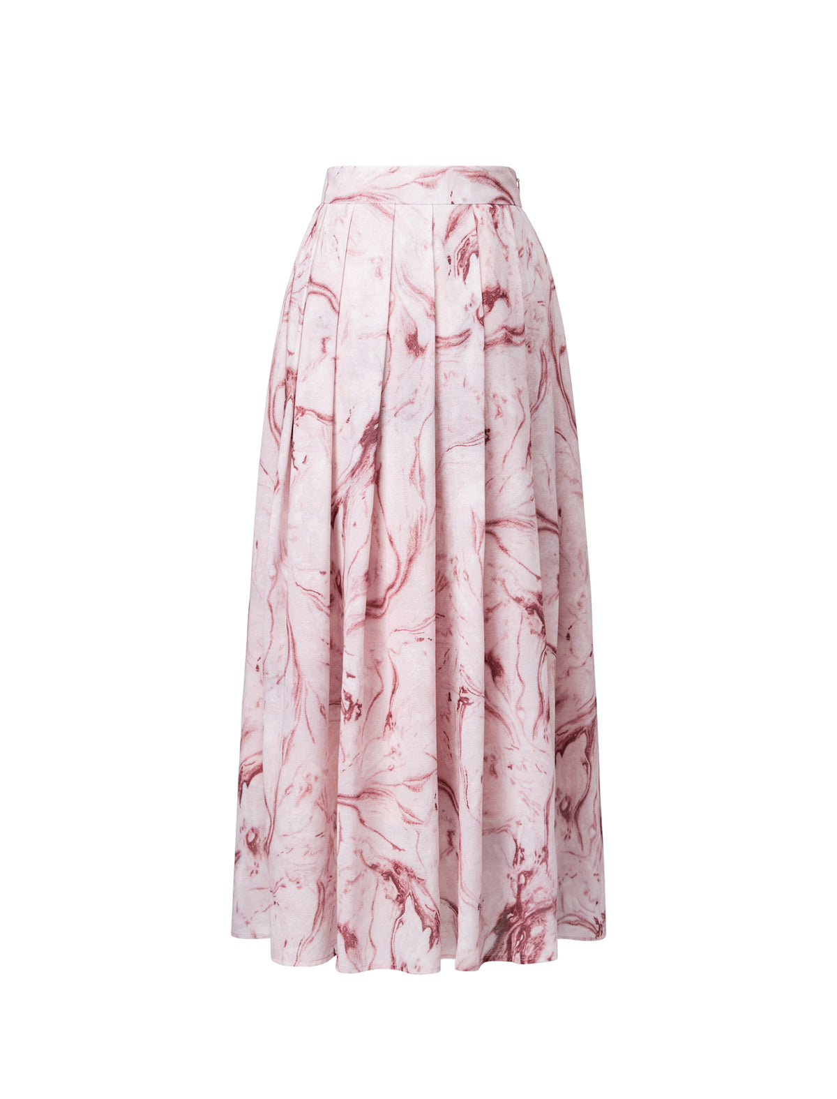 Pink Marble Print Pleated Midi Skirt