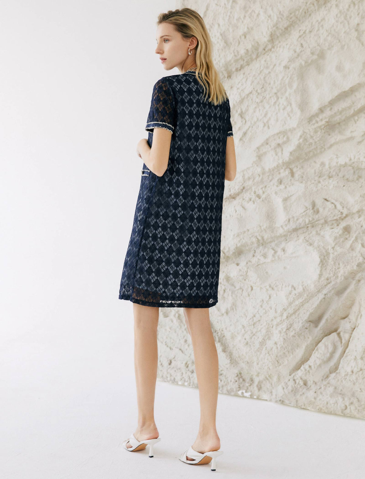 V-Neck Lace Short Sleeve Dress