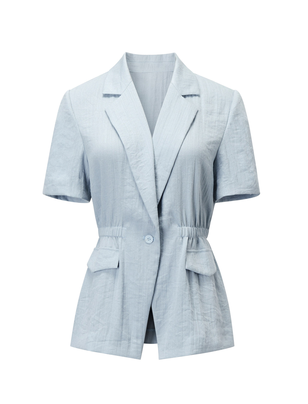 Single Button Ruched Waist Short Sleeve Blazer