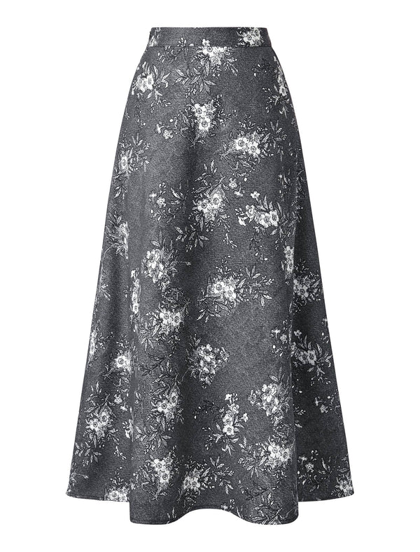 Vintage Printed High-Waist A-Line Midi Skirt