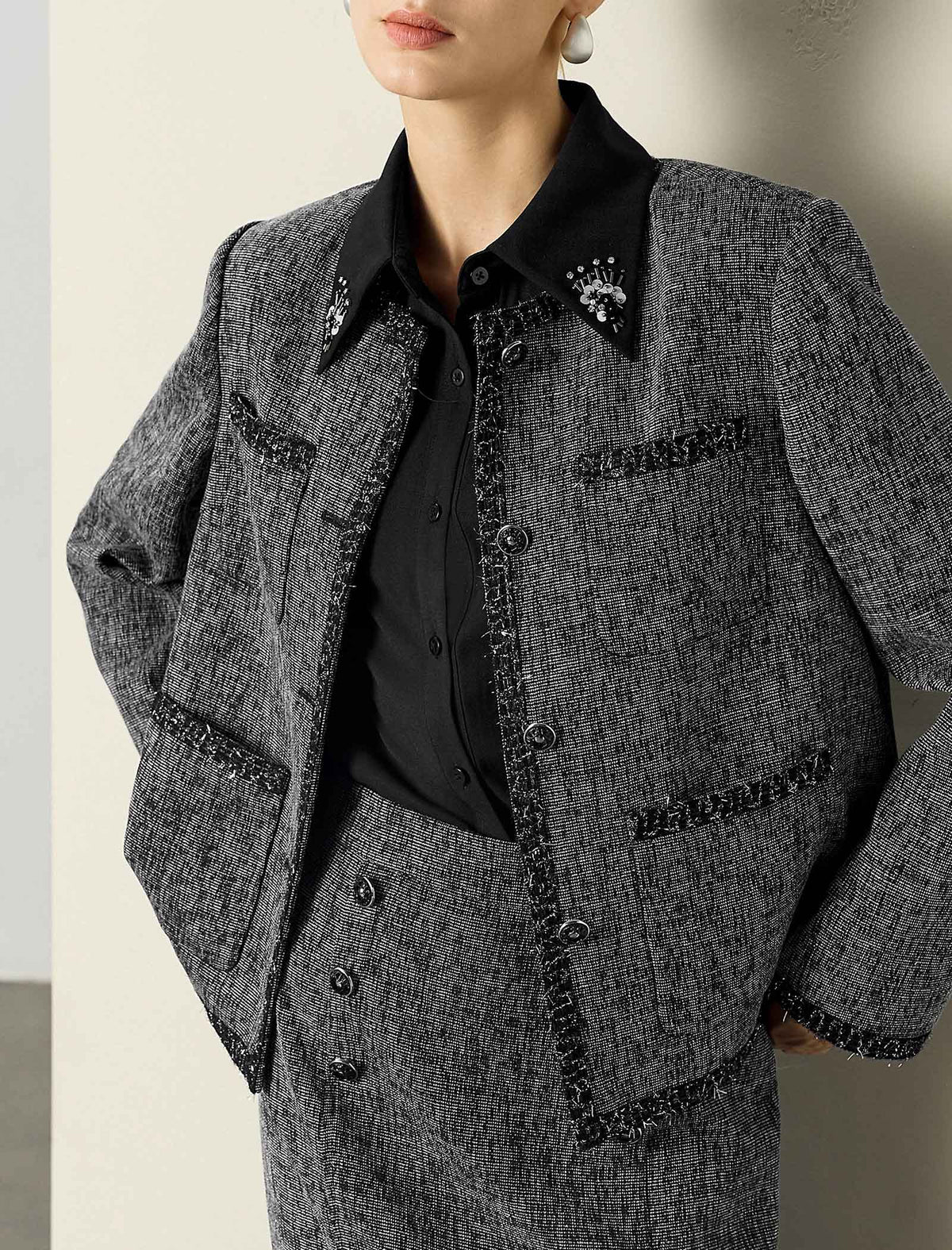 Black Trim Tweed Jacket