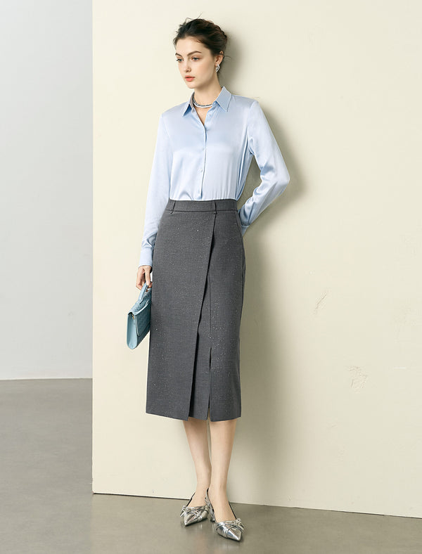 Light Blue Loose Long-Sleeve Professional Shirt