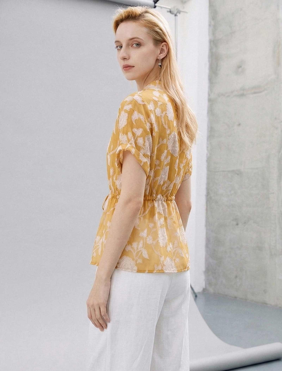 Gardenia Burnout Floral Tie-Waist Blouse