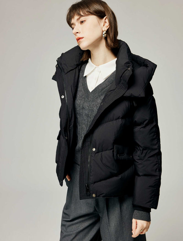 Quilted Zip-Front Pocket Detail Down Jacket