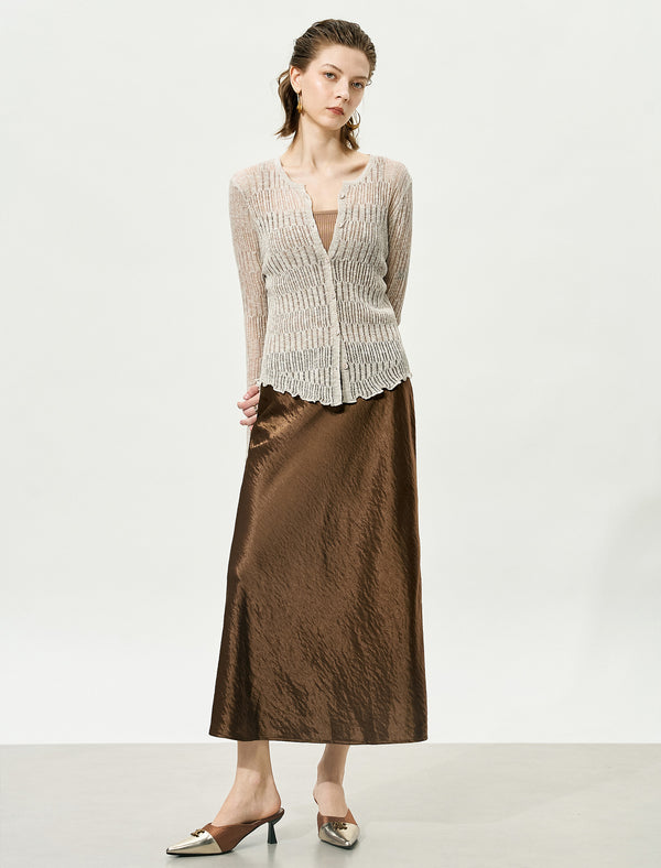 Sheer Knit Flared Sleeve Cardigan