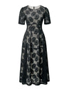 Noir Flocked Lace Midi Dress