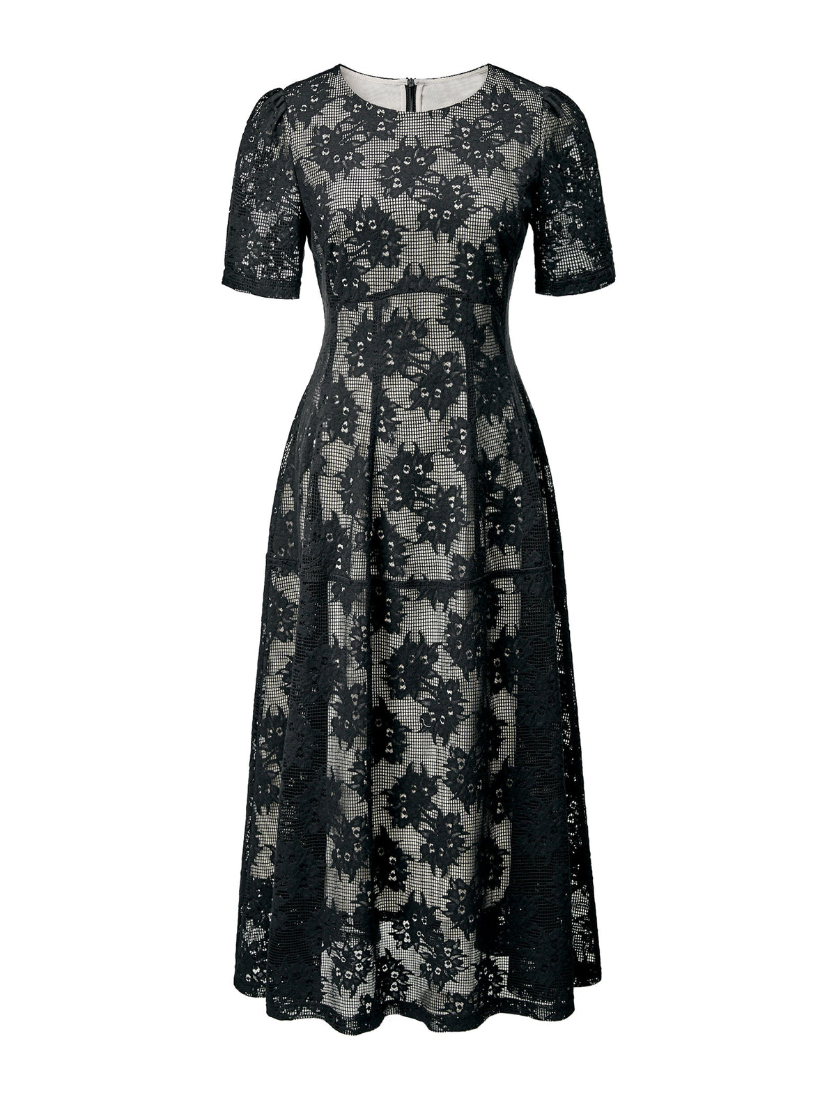 Noir Flocked Lace Midi Dress