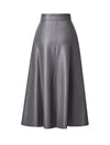 High-Waist Faux Leather A-Line Midi Skirt