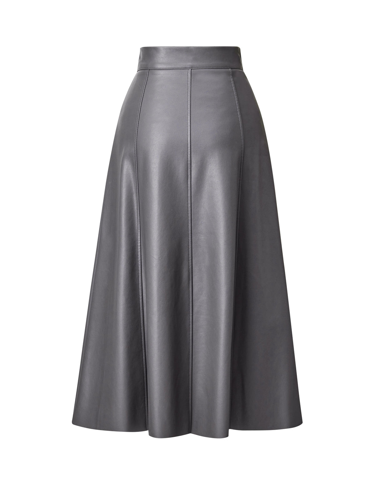High-Waist Faux Leather A-Line Midi Skirt