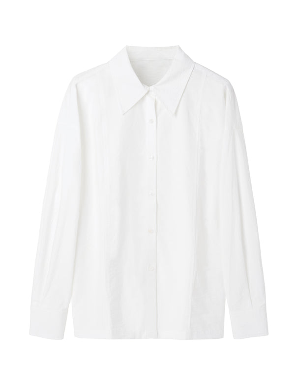 White Minimalist Loose Lapel Long-Sleeve Shirt