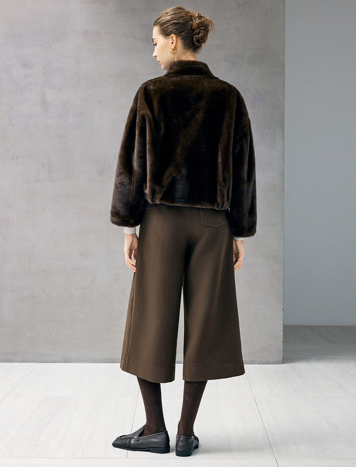 Stand-Collar Contrast-Toggle Cropped Jacket