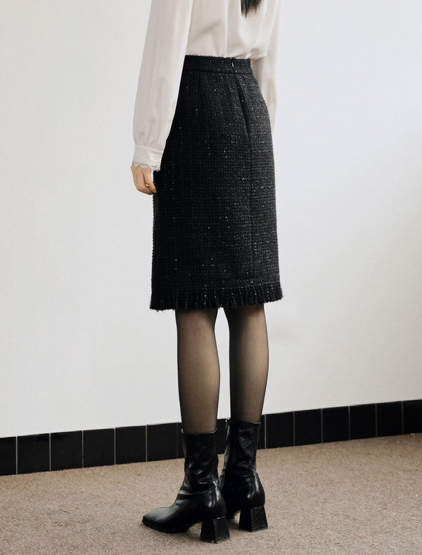 Wool Blend Tweed Midi Pencil Skirt